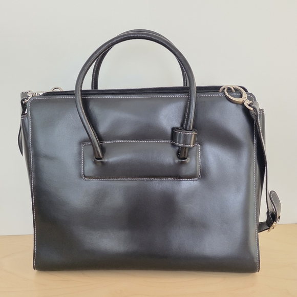 Black Leather Laptop Tote